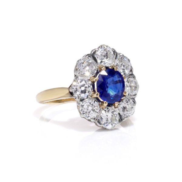 Art deco sapphire engagement ring yellow gold band