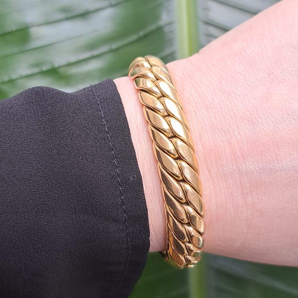 Antique Handcrafted Plaited Woven Double Strand 18ct Yellow Gold Bracelet