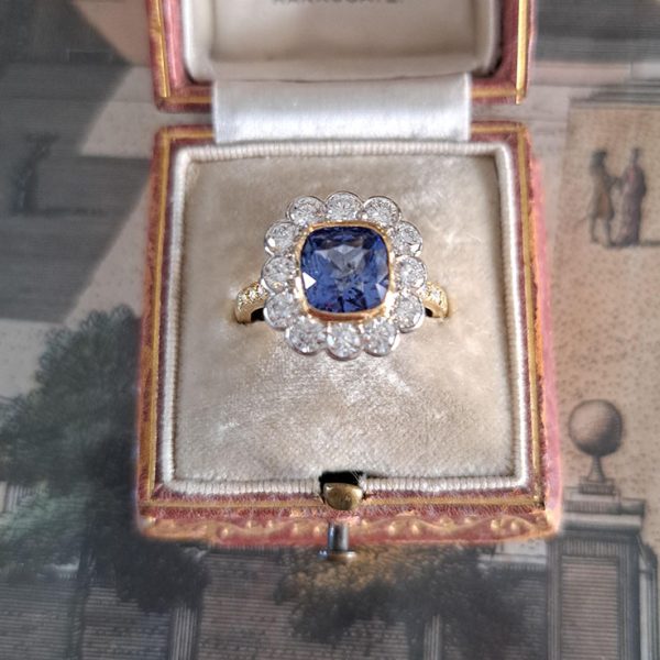 2.60ct Ceylon Sapphire and Diamond Cluster Engagement Ring