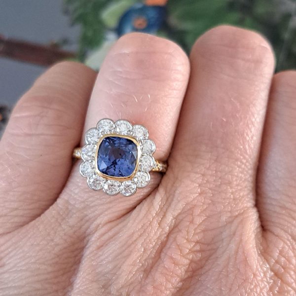 2.60ct Ceylon Sapphire and Diamond Cluster Engagement Ring