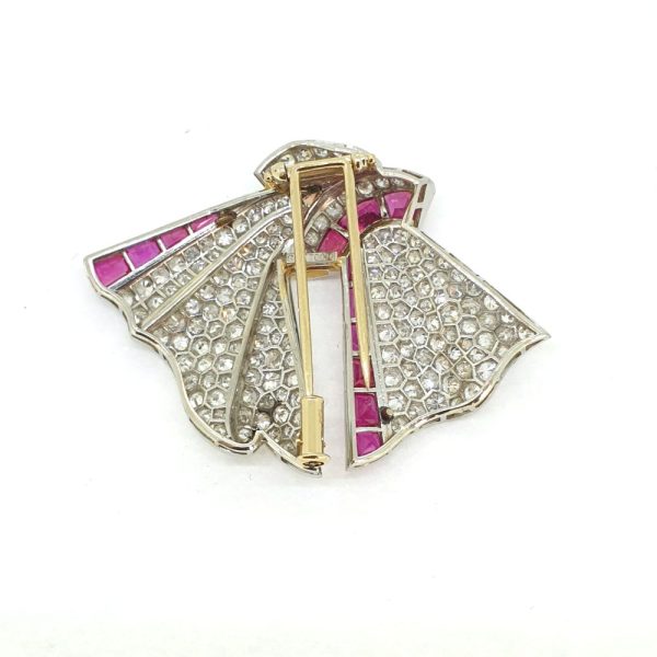Vintage 1960s Ruby and Diamond Bow Brooch by G Petochi