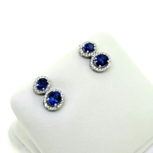 1.30ct Sapphire and Diamond Double Cluster Earrings in 18ct white gold