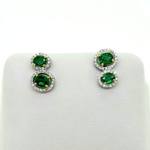 0.80ct Emerald and Diamond Double Cluster Drop Earrings in 18ct white gold