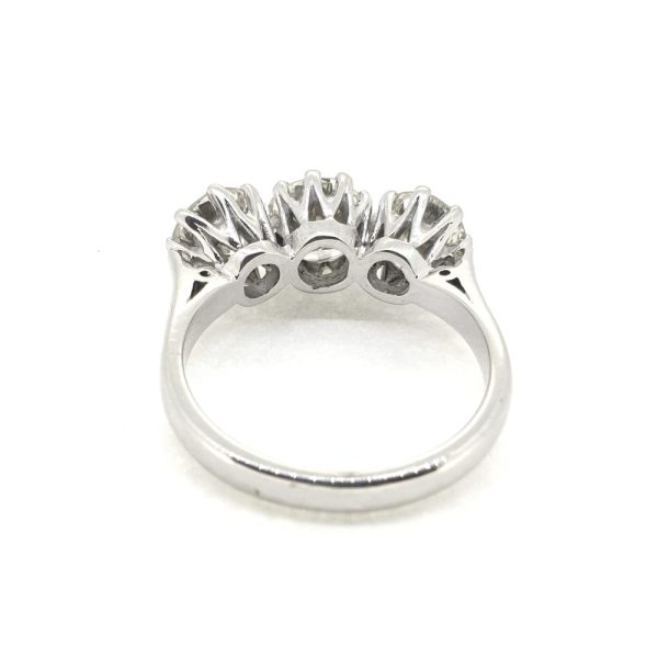 Vintage Diamond Three Stone Engagement Ring, 3 carat total, claw set with three round brilliant-cut diamonds in 18ct white gold. Circa 1994