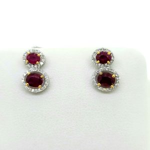 1ct Ruby and Diamond Double Cluster Earrings