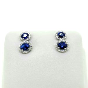 Sapphire and Diamond Double Cluster Earrings, 1.30 carats