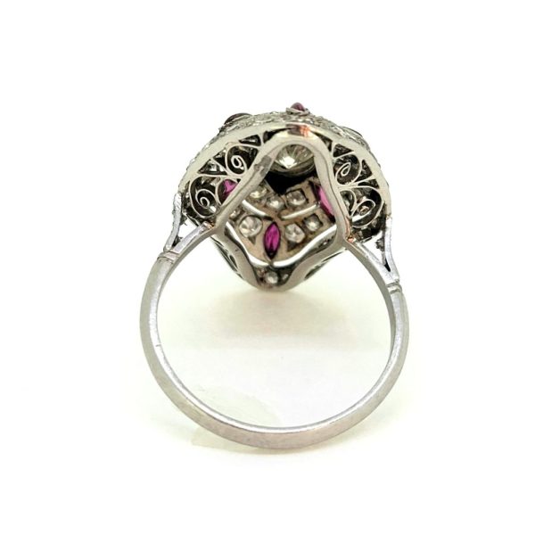 Art Deco Ruby Onyx and Diamond Cluster Dress Ring