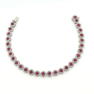 Contemporary 5ct Ruby and Diamond Cluster Line Bracelet