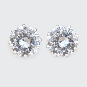 Diamond Solitaire Stud Earrings in 18ct White Gold, 3.81 carats