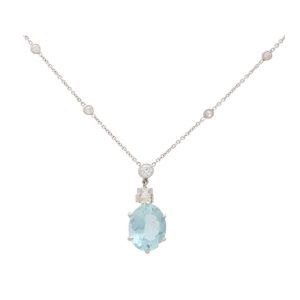 Vintage Aquamarine and Diamond 18K White Gold Necklace