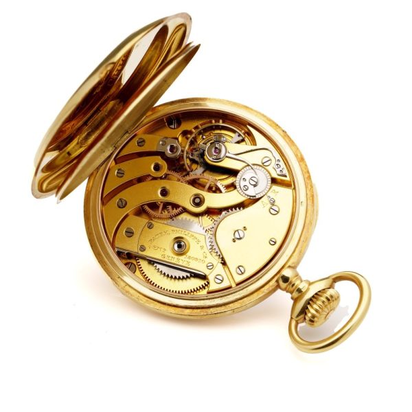 Antique Patek Philippe Chronometro Gondolo 18ct Yellow Gold Open Face Pocket Watch. Made in Switzerland, Circa 1900s