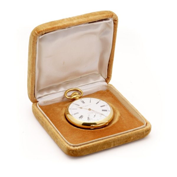 Antique Patek Philippe Chronometro Gondolo 18ct Yellow Gold Open Face Pocket Watch. Made in Switzerland, Circa 1900s