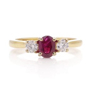 Oval Ruby And Diamond Ring Set in 18 Carat Yellow Gold