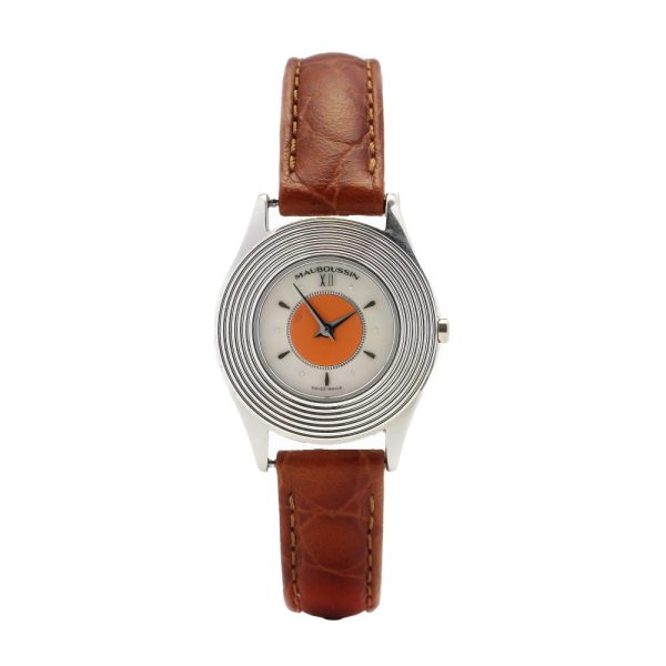 Mauboussin Ladies 18ct White Gold Watch with Brown Leather Strap, Reference 62682 25mm case with mother of pearl dial