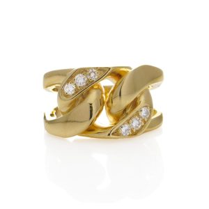 Curb link band ring 18 ct gold set with diamonds.