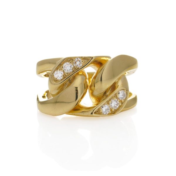 Curb link band ring 18 ct gold set with diamonds.