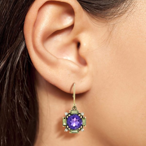 Amethyst Peridot and Pearl Cluster Drop Earrings
