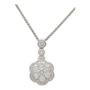 Diamond Floral Cluster Necklace in 18K White Gold