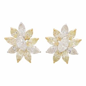 10.64ct Marquis Yellow and White Diamond Cluster Earrings