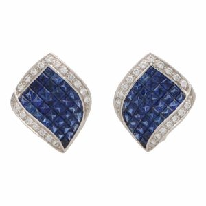 8.05ct Sapphire and Diamond Contemporary Leaf Earrings