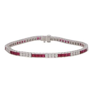 Art Deco Inspired Ruby and Diamond Line Tennis Bracelet