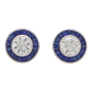 Sapphire and diamond target earrings Calibre and round cut