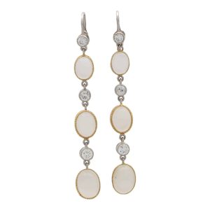 Moonstone and Diamond Victorian Inspired Drop Earrings