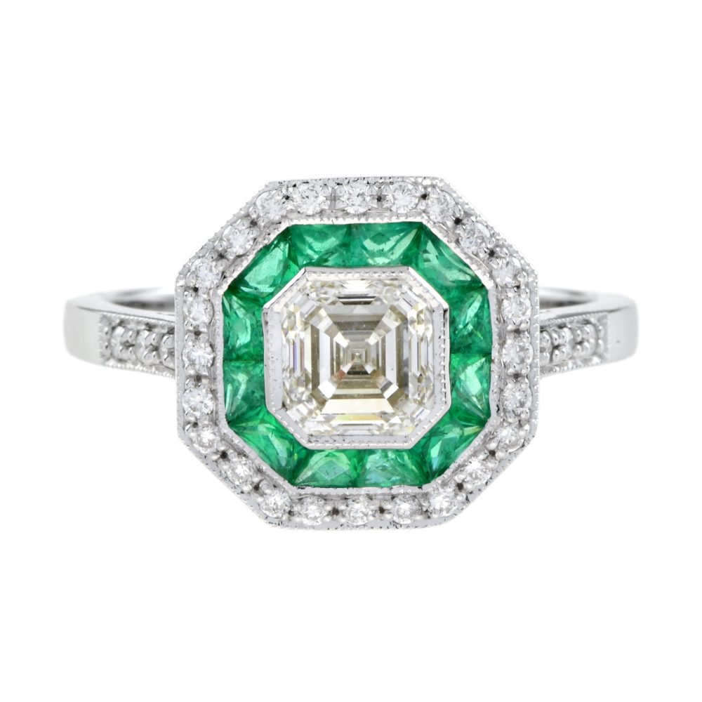 Asscher Cut Emerald Sterling Silver Ring | Delonix Jewelry
