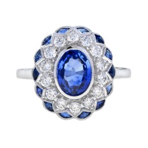 Oval Ceylon Sapphire and Diamond Cluster Dress Ring