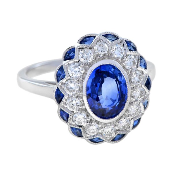 1.53ct Oval Ceylon Sapphire and Diamond Floral Cluster Dress Ring