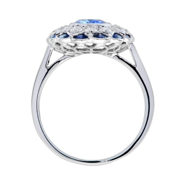 1.53ct Oval Ceylon Sapphire and Diamond Floral Cluster Dress Ring