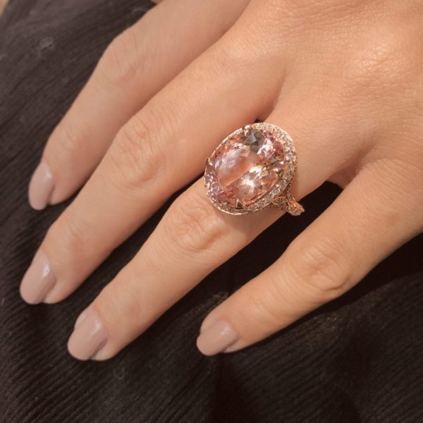 9.6ct Oval Morganite and Diamond Cluster Cocktail Ring