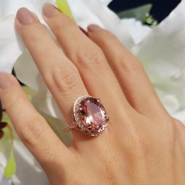 9.6ct Oval Morganite and Diamond Cluster Cocktail Ring