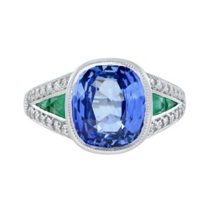 4.47ct Ceylon Sapphire with Emerald and Diamond Cluster Ring