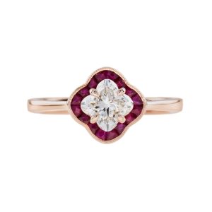 GIA Certified 1.01ct Diamond and Ruby Quatrefoil Cluster Engagement Ring