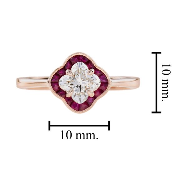 GIA Certified 1.01ct Lilly Cut Diamond and Ruby Quatrefoil Cluster Engagement Ring