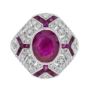 2.37ct Burma Ruby and Diamond Cluster Dress Ring