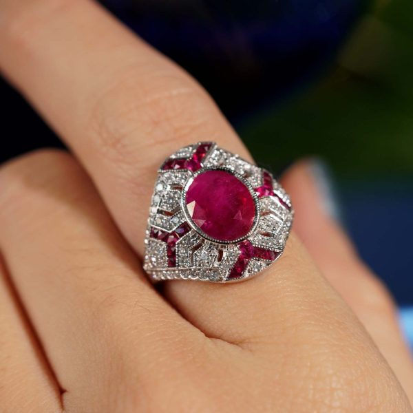 2.37ct Burma Ruby and Diamond Cluster Dress Ring
