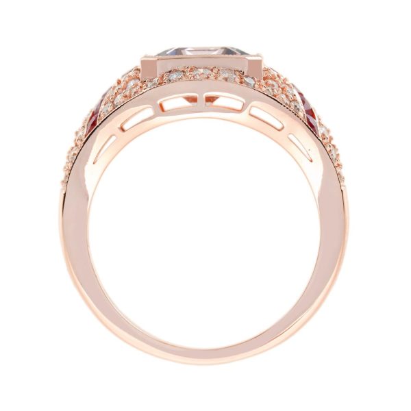 2.70ct Emerald Cut Morganite Orange Sapphire Diamond Bombe Style Ring