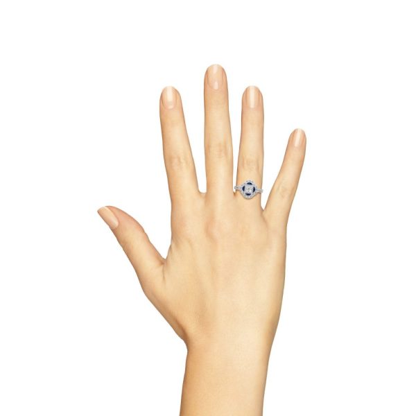 Diamond and Sapphire Quatrefoil Flower Cluster Engagement Ring