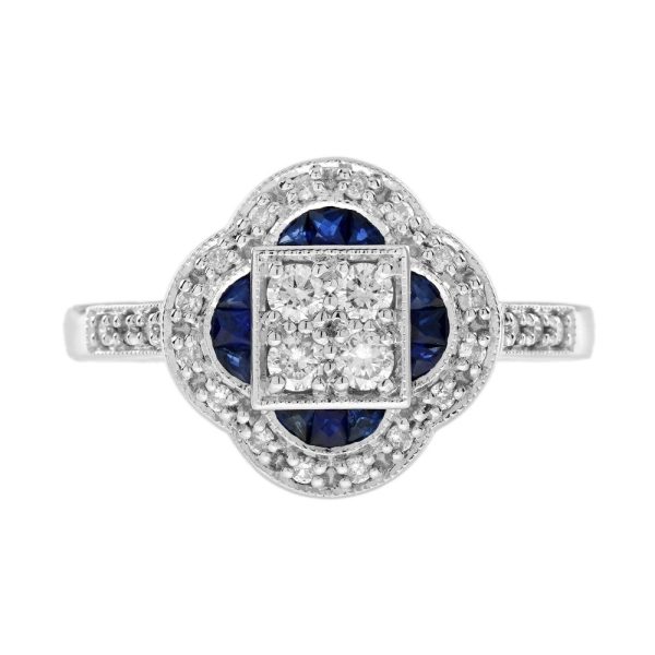 Diamond and Sapphire Cluster Engagement Ring