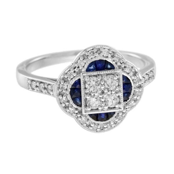 Diamond and Sapphire Floral Cluster Engagement Ring