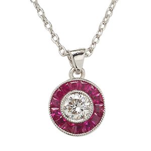 Diamond and Ruby Target Cluster Pendant