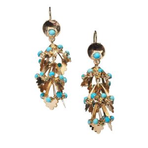 Vintage 1950s Turquoise and Gold Drop Earrings