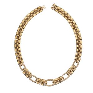 Vintage Italian Diamond Set Gold Collar Necklace