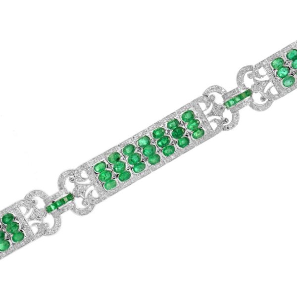 Art Deco Style 12.89ct Emerald and Diamond Bracelet