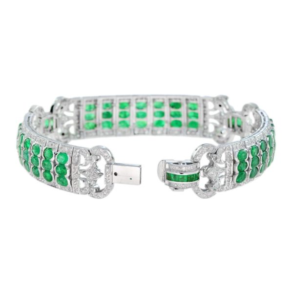 Art Deco Style 12.89ct Emerald and Diamond Bracelet