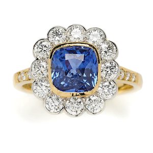 Diamond And Ceylon 2.60 Carat Sapphire Cluster Ring in Platinum And Gold