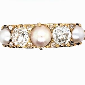 antique victorian 5 stone pearl and diamond ring