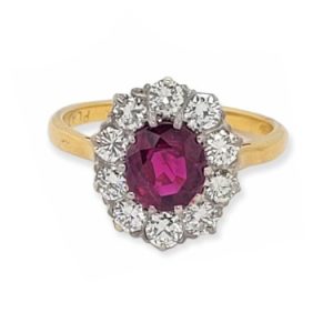 Antique 1ct Ruby and Diamond Cluster Engagement Ring